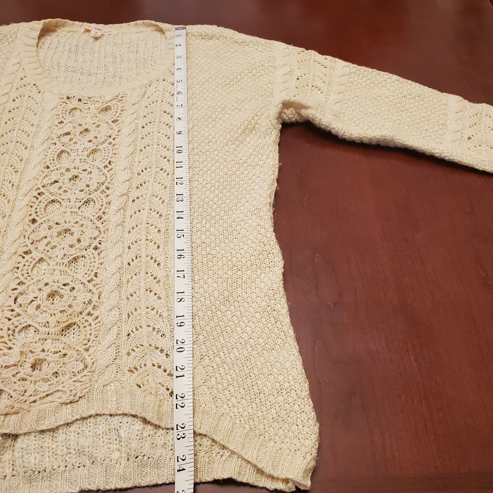 Pink Rose Women's Cream Knit Sweater with Crochet Size M - Picture 8 of 10